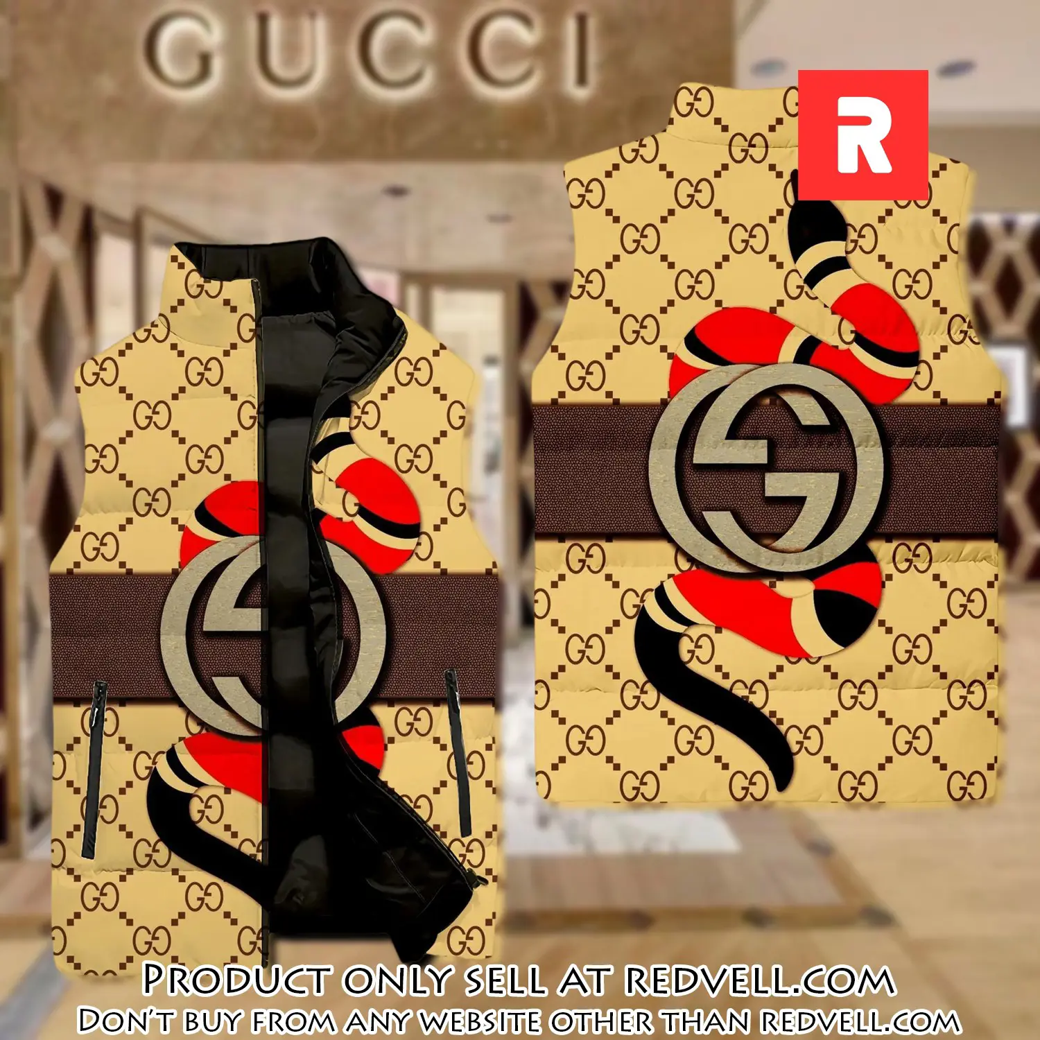 Gucci yellow snake luxury brand 3d sleeveless down jacket rv5340396